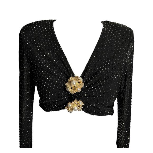 Self Portrait Mesh Rhinestone Embellished Cropped Top 0 - Picture 2 of 13